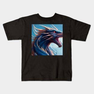 Ferocious Blue and White Horned Dragon Kids T-Shirt